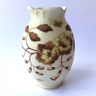 Buy Antique Cream Opaline Porcelain Hand Painted Vase Brown Gold Floral Aesthetic • 24£