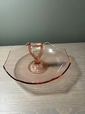 Buy Vintage Pink Etched Depression Glass Serving Dish With Center Handle. • 7.46£