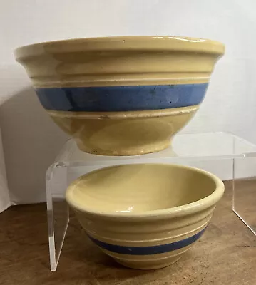 Buy Vintage Watt Pottery Bowl Blue/ White Stripe Set Of 2 • 27.45£