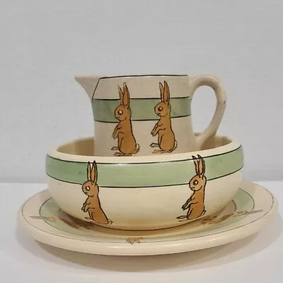 Buy Roseville Juvenile Creamware 1910 Vintage Pottery Rabbit Creamer, Plate, Bowl  • 223.65£