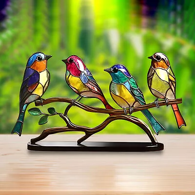 Buy Stained Birds On Branch Acrylic Desktop Ornaments Home Garden Decors • 11.27£