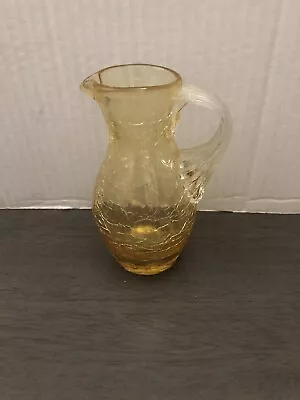 Buy Vintage Amber Crackle Glass Pitcher With Ribbed Applied Handle W/Pontil Hand Bln • 7.54£