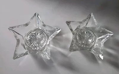 Buy VINTAGE !!! SET Of 2  STARS  GLASS Candle / Tea Light Holders Size: 11,5cm Diam. • 14.99£