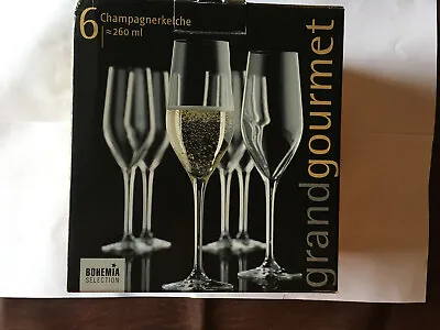 Buy Luxury Bohemia Crystal Set Of 6 Champagne Flute Glasses Prosecco Wine 260ml • 21.95£