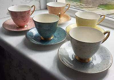 Buy 5 Vintage Royal Albert Gossamer Harlequin  Cups & Saucers Bone China • 29.99£