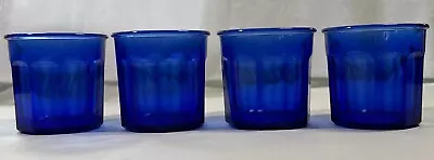 Buy (4) Luminarc 10 Panel Cobalt Blue Glass Lowball Tumblers 500 Ml Made In France • 25.20£