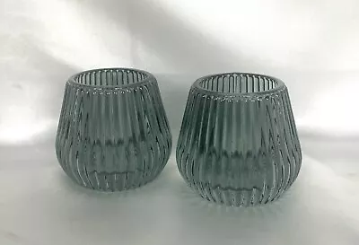 Buy Set Of 2 Ribbed Glass Tea Light Candle Holders Choice Of Pink Yellow Or Blue • 6.99£