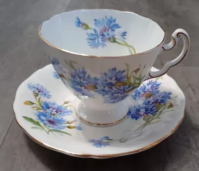 Buy Adderley Bone China Blue Cornflower Footed Tea Cup And Saucer England • 18.64£