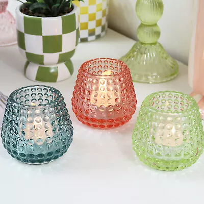 Buy Bubble Glass Tealight Holders Set Of 3 Summer Pastel Colours Votive Candle Decor • 13.50£