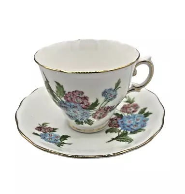 Buy Royal Vale Bone China Teacup & Saucer Made In England Blue & Pink Flowers GUC • 13.93£