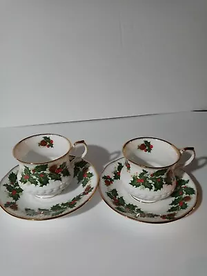 Buy Queens Fine Bone China Yuletide Cups And Saucers  Made In England-rosina China C • 60.58£