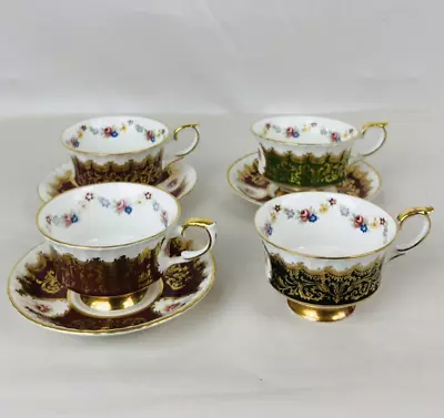 Buy Paragon Fine Bone China Set Of 4 Tea Cups & 3 Saucers Gold Gilt Floral Design • 90£