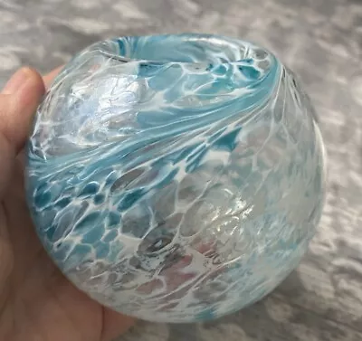 Buy Beautiful Turquoise, White, Clear Tea Light Holder Glass Sphere.9cm Tall. VGC • 14.50£