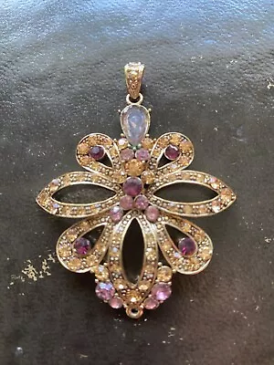 Buy Vintage Pendant Gold Tone With Purple & Champagne Crystals • 5£