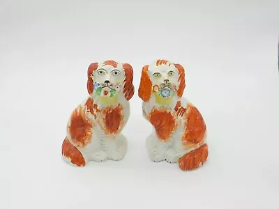 Buy Victorian Pair Of Staffordshire Pottery Spaniels Flower Baskets Antique C1860 • 285£