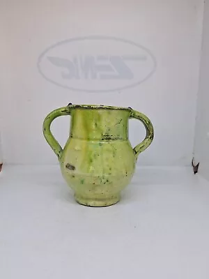 Buy Rare Antique French Faience Two Handled Pottery . Green Glaze • 120£