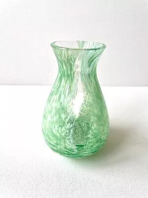 Buy Caithness Art Glass Green & White Pattern Speckled Vase 11.5cm Tall - Perfect! • 7.95£