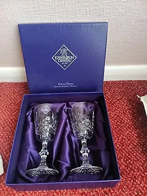 Buy 2 Edinburgh Crystal LOMOND Cut? Claret Wine Glasses  6 1/8  In Presentation Box • 30£