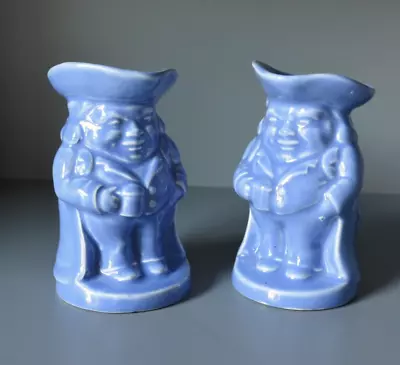 Buy A Pair Of Burlington Ware Miniature Toby Jugs In Light Blue Glaze, Vintage 1960s • 13.50£