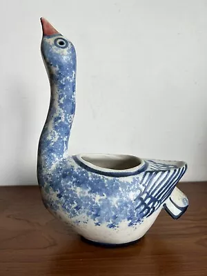 Buy Blue White Curled Goose Vase Jug Planter POLDRATE Scotland Studio Art Pottery • 19.95£