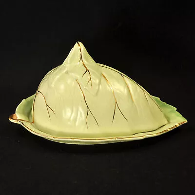 Buy Royal Winton Grimwades Butter Cheese Keeper Leaf Ware Light Green W/Gold 1950's • 41.06£