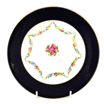 Buy George Jones Crescent China Round Plate 9  Floral Swags Wide Cobalt Border • 18£