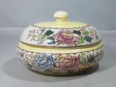 Buy Maling Vintage Lustreware Rare Yellow  Peony Rose  Trinket/jewellery Pot & Lid  • 30£