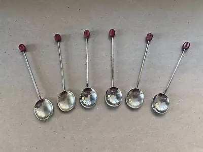 Buy Set Of 6 Vintage Silver Plated Coffee Spoons With Amber Coffee Bean Handle • 1.99£