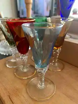 Buy 6 Fine Hand Blown Liquer Glasses With Twisted Stem .Different Colours 4''high • 18£