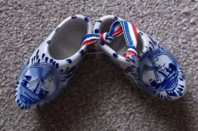 Buy A Pair Of Delft Blueware Blue & White Windmill Scene Clogs 8cm Long X 3.5cm Wide • 5.90£