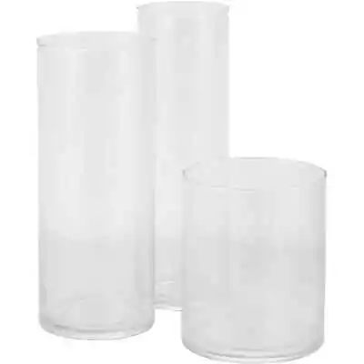 Buy Set Of 3 Cylinder Candle Holder Hurricane Glass Flower Vase Decor 15cm- 28cm (H) • 18.50£