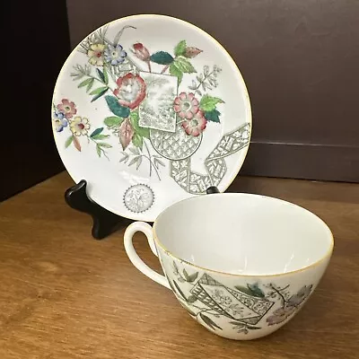 Buy W. A. A. Adderley Lyons Teacup & Saucer Transfer Ware Flowers Ribbon 7” Antique • 16.77£