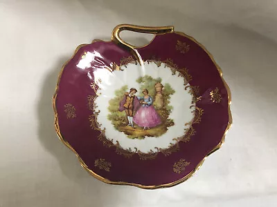 Buy VINTAGE LIMOGES France Red Porcelain Courting Scene Candy Decorative Bowl Dish • 8.79£