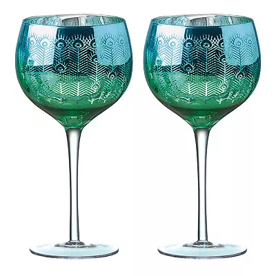 Buy Artland Peacock Glassware | Set Of 2 | Blue/Green & Silver | Perfect As A Gift • 35.70£