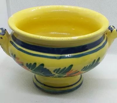 Buy Antique HB Quimper Soleil Yellow Hand Painted Footed Soup Bowl With Handles Sign • 2,500£