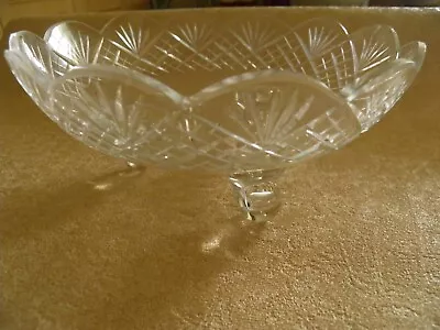 Buy Vintage Cut Glass 7 Inch Bowl Berry Bon Bon Dish Three Lobed Foot • 7£