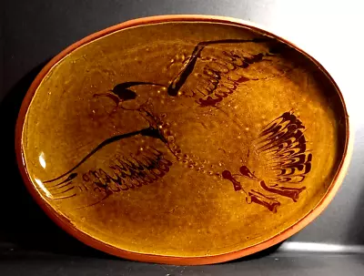 Buy Slipware Studio Pottery Earthenware Bird In Flight Platter With Spiral Mark • 35£