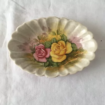 Buy Crown Devon Fieldings Oval Scalloped Edged Trinket Dish Roses Vintage • 15£