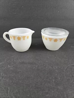 Buy Vintage Pyrex Butterfly Gold Creamer 722 And Covered Sugar Bowl W Lid Corning • 24.22£