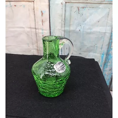 Buy Green Crackle Glass With A Clear Handled Ewer 4 Inches Tall Kwahahwha Labelled • 23.30£