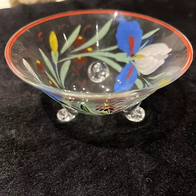 Buy Vintage Designer (Swedish?)hand Painted Clear Glass Bowl • 12£