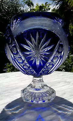 Buy Czech Bohemian Cobalt Blue & Clear Cut Crystal Centrepiece Bowl Vase  10.75 Tall • 285£