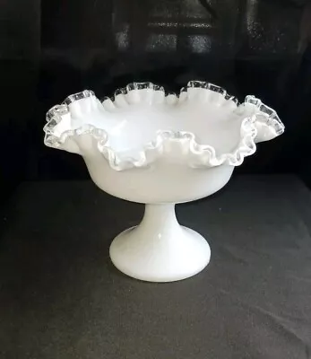 Buy Vintage Fenton Milkglass Silvercrest Footed Compote Candy Dish Ruffle Edge  • 36.35£