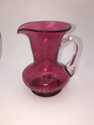 Buy Vintage Hand Blown Cranberry Pink Crackle Glass Mini Pitcher / Vase 4  • 20.49£