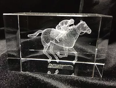 Buy Racehorse With Jockey Paperweight Laser Glass  3.3” X 2”x2” • 27.96£