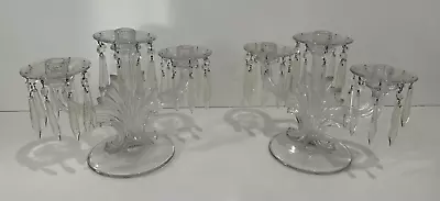 Buy Pair Of Fostoria #2484 Clear 3 Light Candelabras With 24 Prism Bobeches READ • 148.18£