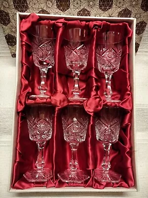 Buy Solid Lead Crystal Liqueur / Wine  Glasses ( Set  Of 6 ) . In Box.   Bohemia. , • 69£