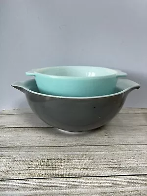 Buy 2 Vintage JAJ Pyrex Bowls, Grey Cinderella, Turquoise Spray Ware • 18£