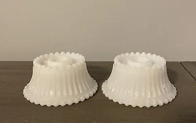 Buy Vintage Ribbed Milk Glass Candle Stick Holders Set Of Two • 8.39£