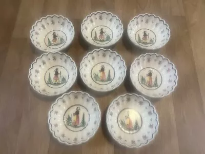 Buy Vintage HB Quimper France 6  Scalloped Bowls (8) #265 4 Male 4 Female • 69.89£